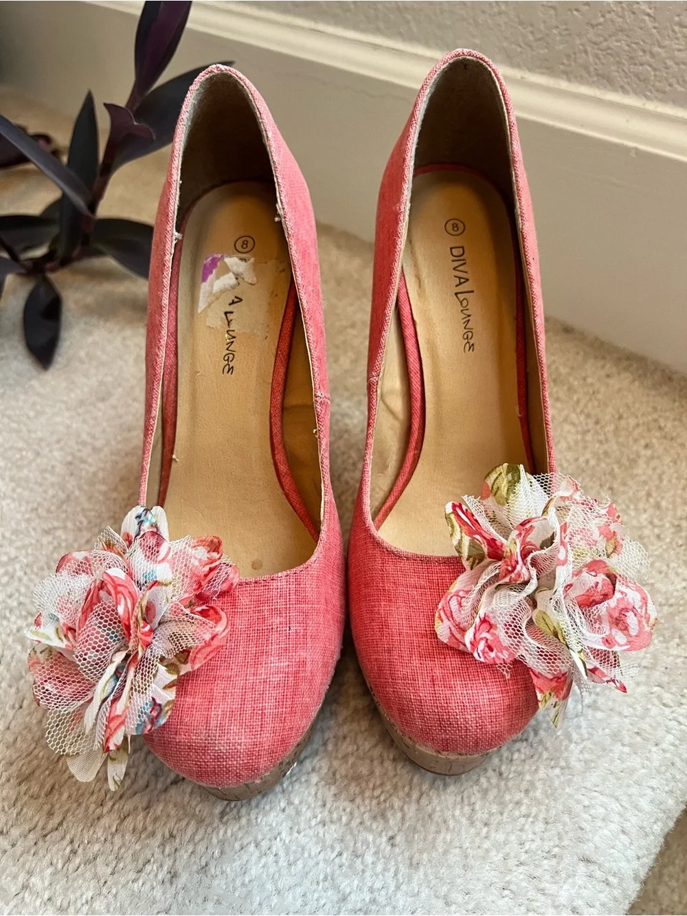 Women's Coral Peach Platform Pumps with Floral Accent 8 Feminine Sexy Gorgeous